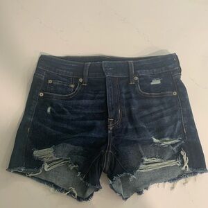 American Eagle Outfitters Dark Blue Distressed Jean Shorts, 6